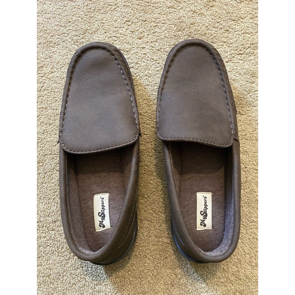 MySlippers Moccasin Brown Leather  Upper Comfort Slippers Men’s Size 10